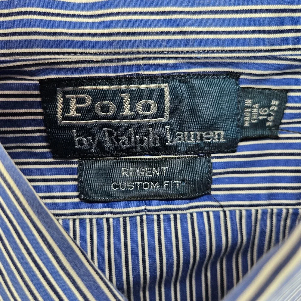 Polo by Ralph Lauren Men's Dress Shirt Sz 16 34/35 Blue White Striped Custom Fit